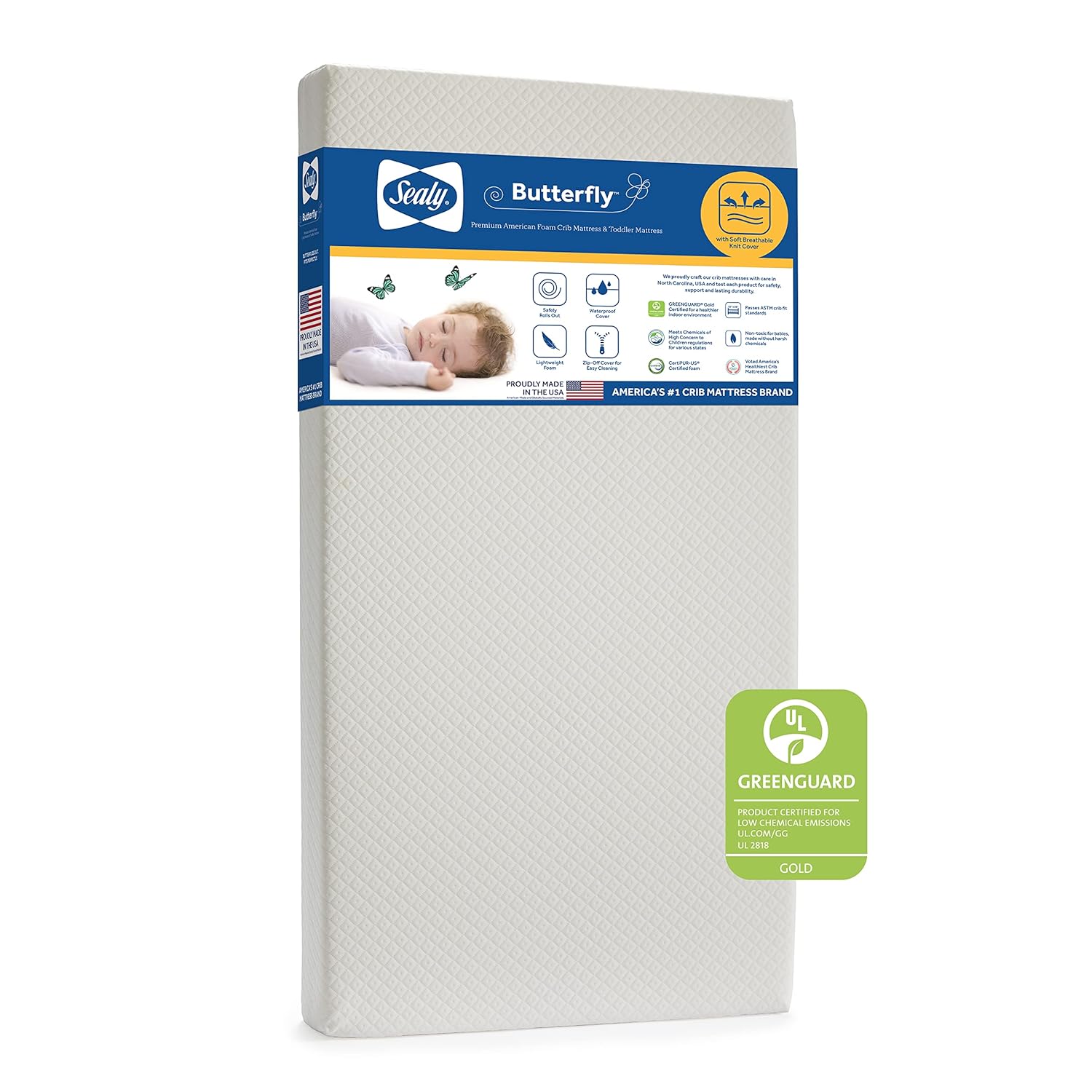 Sealy Baby Butterfly Knit Breathable Crib Mattress for Safety