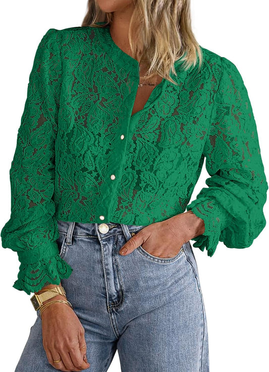 PRETTYGARDEN Women's Dressy Casual Lace Blouse for All Occasions