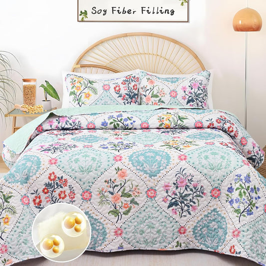 Uspring King Size Floral Quilt Set - Lightweight & Soft Bedding