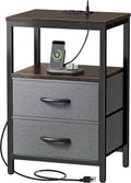 Modern Huuger Nightstand Featuring Charging Station and Fabric Bins