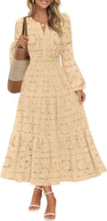Women's Floral Eyelet Lace Maxi Dress - Flowy Boho Wedding Guest