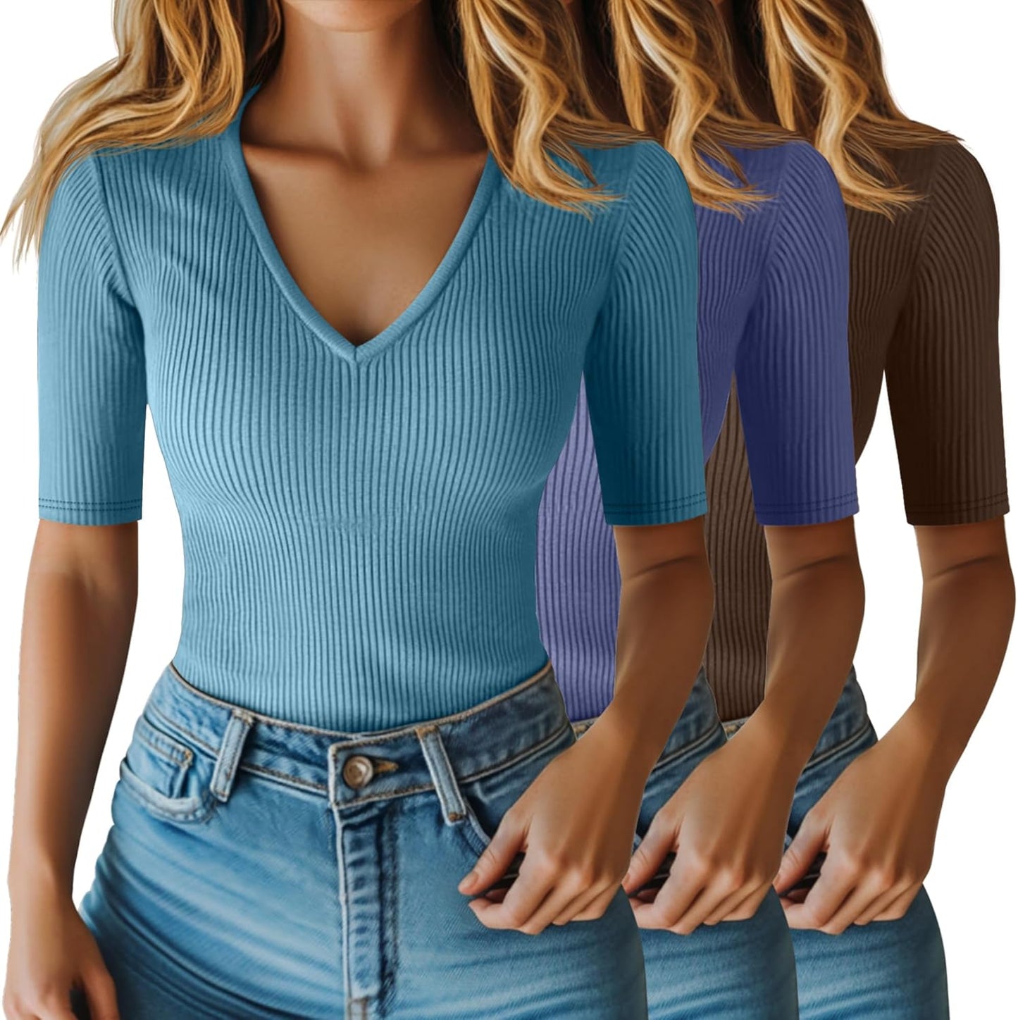 Riyiper Women's Half Sleeve Top for Casual Summer Style