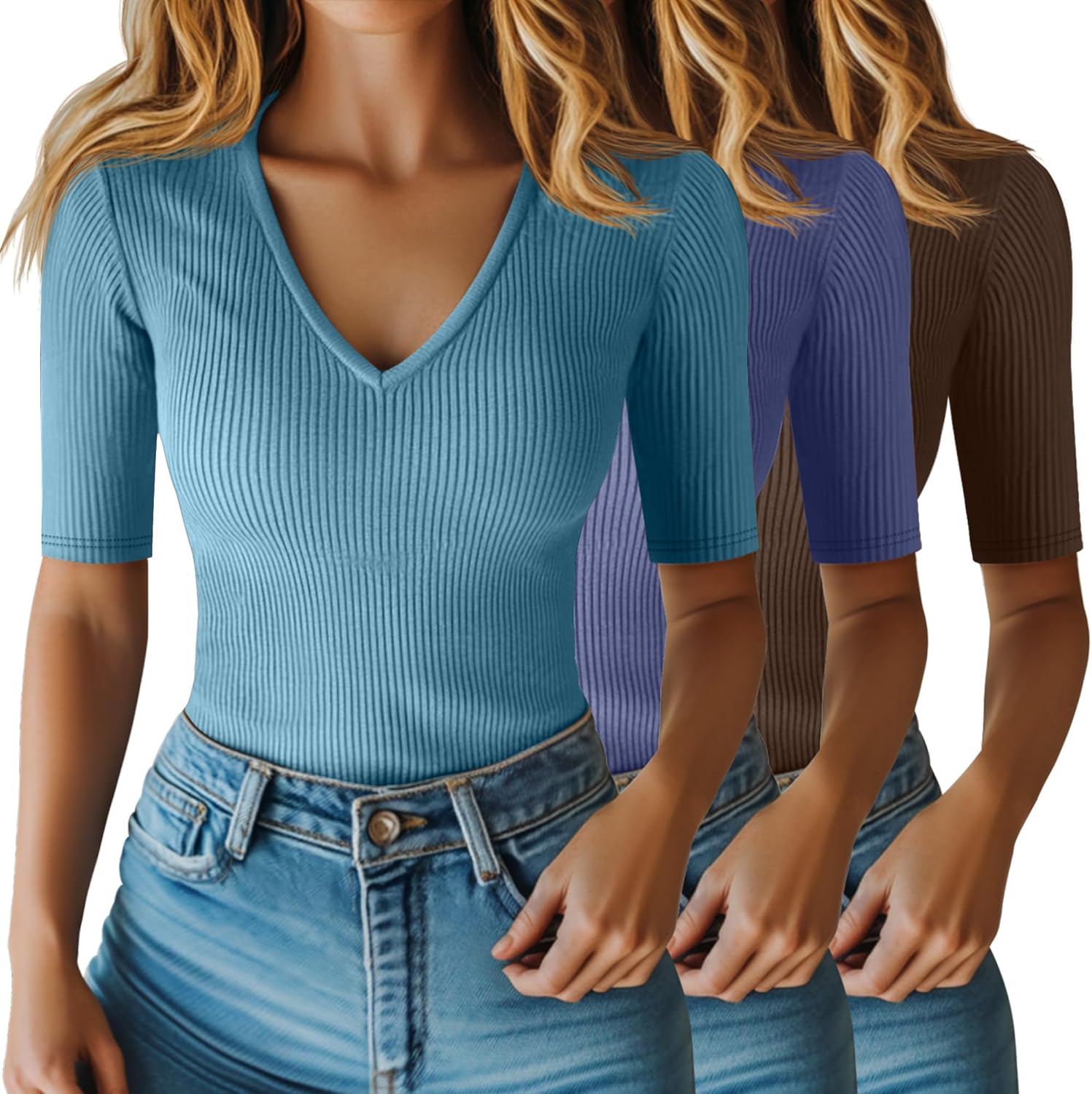 Riyiper Women's Half Sleeve Top for Casual Summer Style