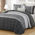 Cottolester Boho Quilt Set Queen Size 3 Pieces - Soft Grey Plaid