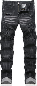 RXXKKK Men's Regular Fit Zipper Biker Flex Jean - Durable Comfort