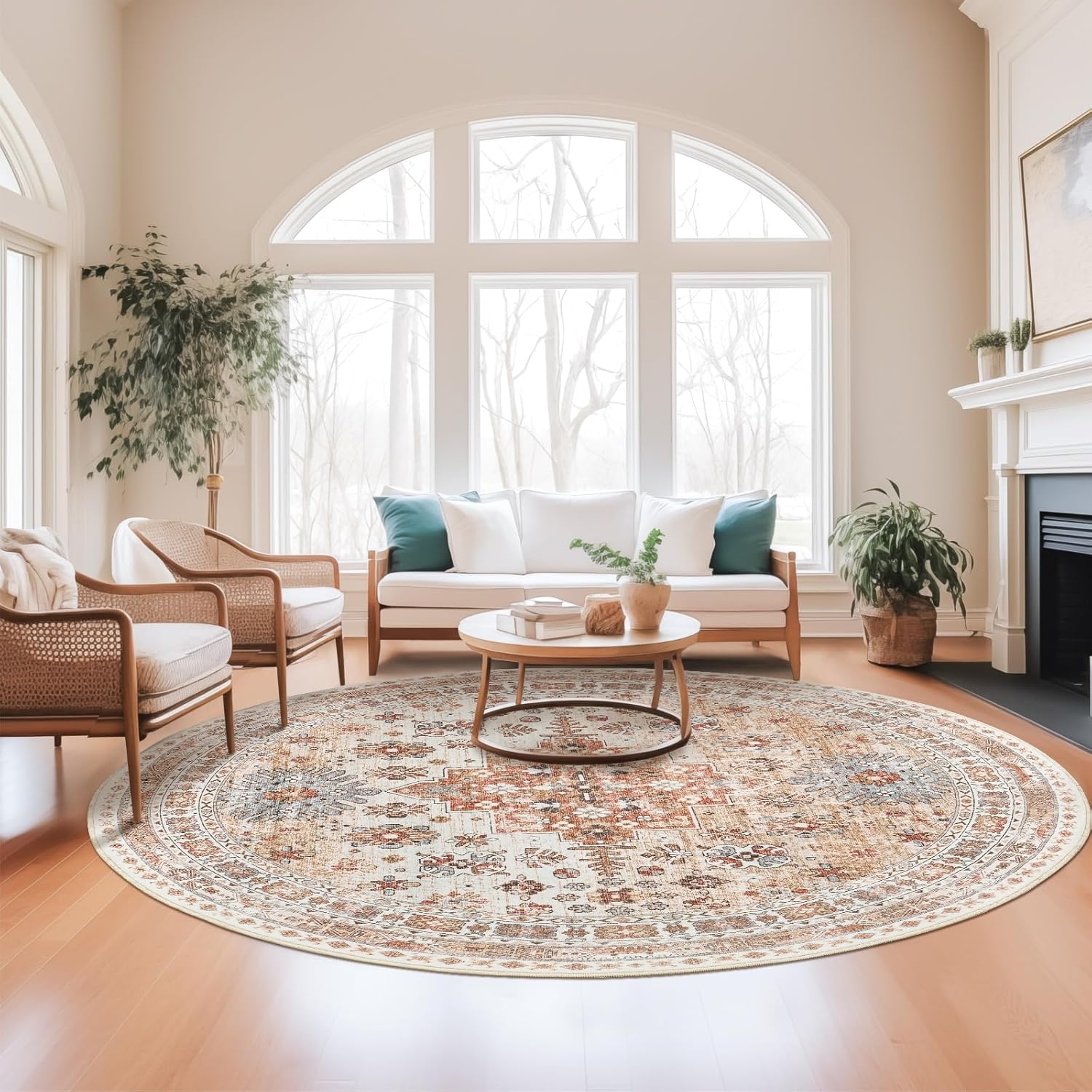 Non-Slip Washable 8ft Round Rugs for Living Room and Bedroom