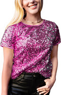 Sparkly Sequin Top Short Sleeve Glitter Party Tunic - Stand Out