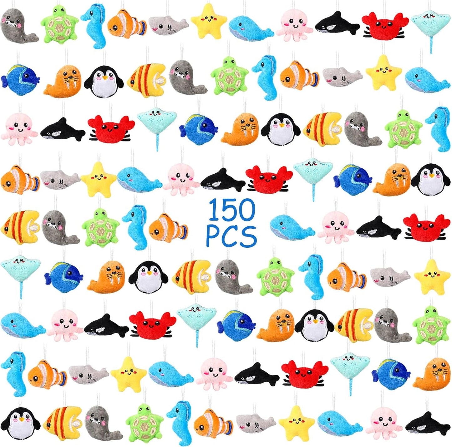 150 pc Sea Animal Plush Keychain Set - Fun Carnival & Classroom Prizes!