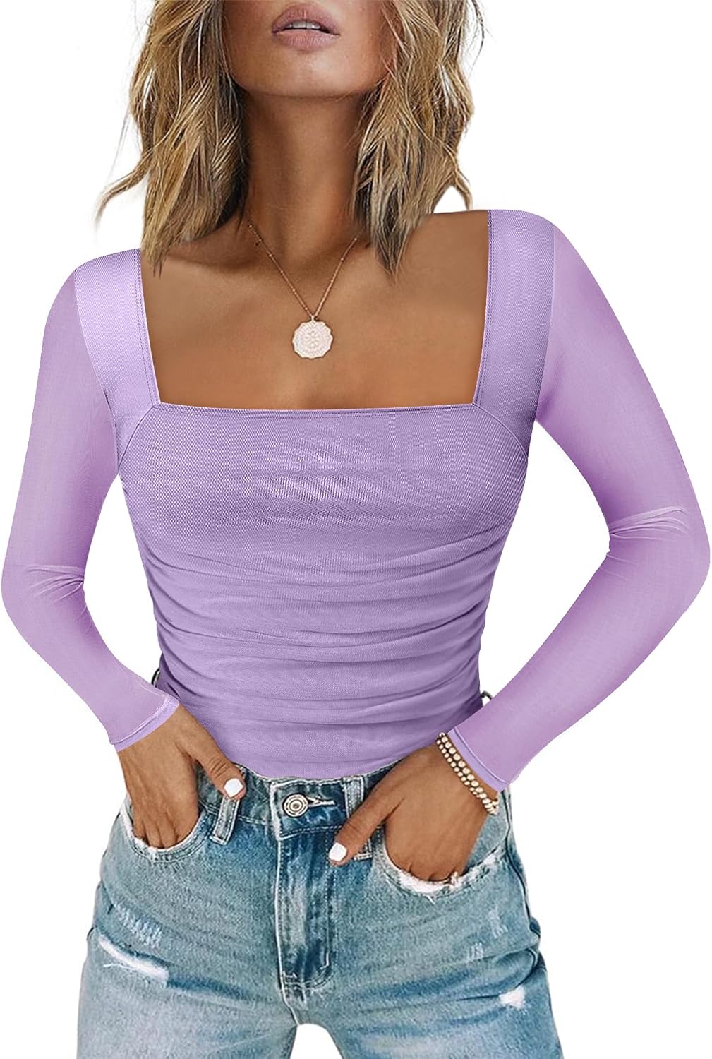 Chunpin Women's Mesh Square Neck Bodysuit for Stylish Outfits