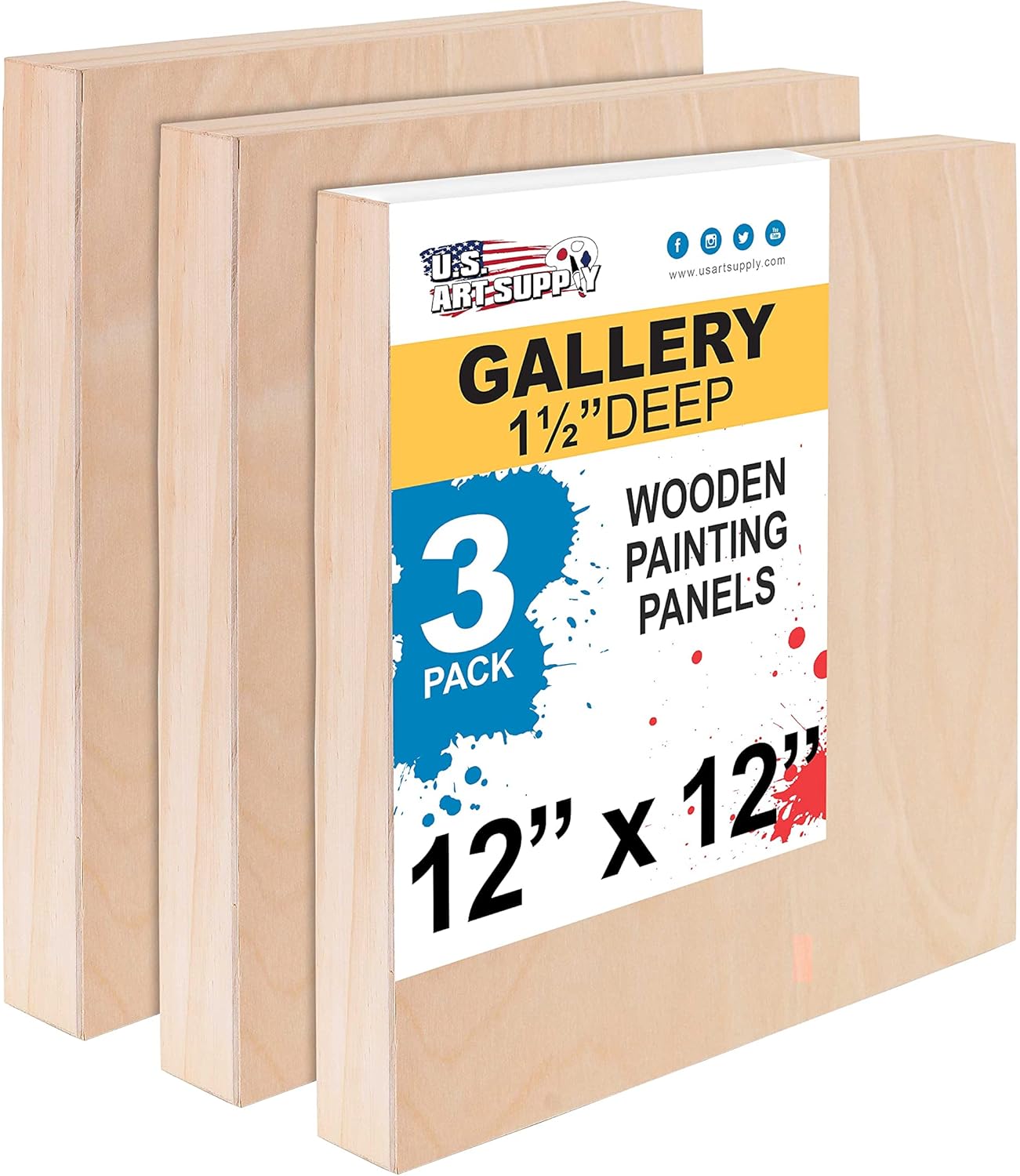 Unfinished Cradled Wood Panels for Painting - 12x12 in 3 Pack