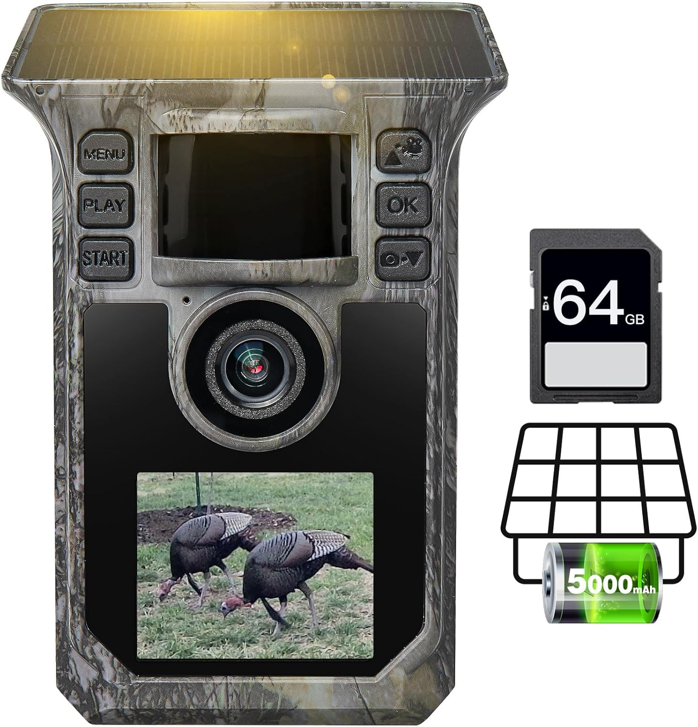 Solar Trail Camera 4K 64MP with 5000mAh Power and 64GB Card