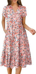 ANRABESS Women's V Neck Midi Dress - Flowy Tiered Summer Dress