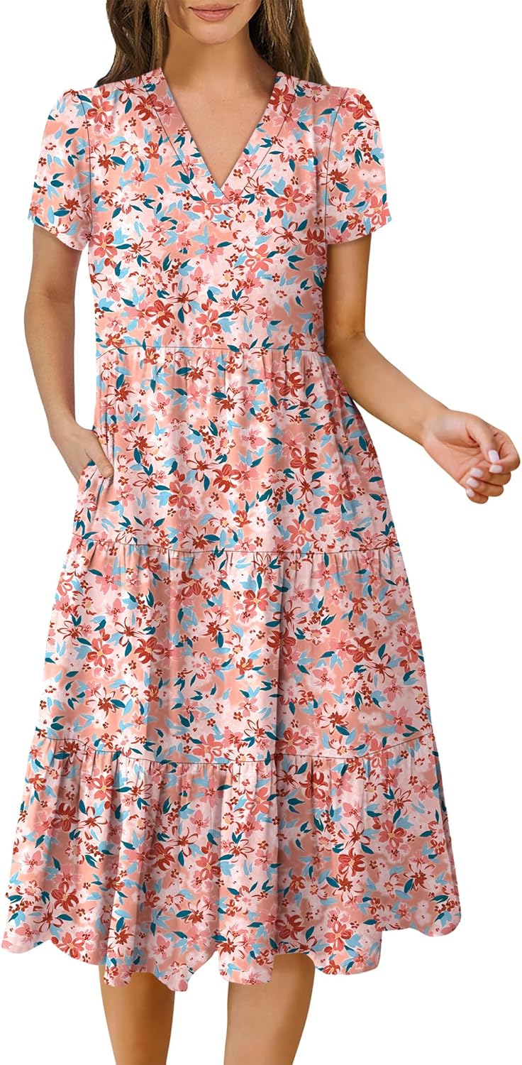 ANRABESS Women's Summer Casual V Neck Midi Dress for Beach