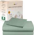 Deep Pocket Twin Bed Sheets - 100% Cotton Sateen Frosty Green