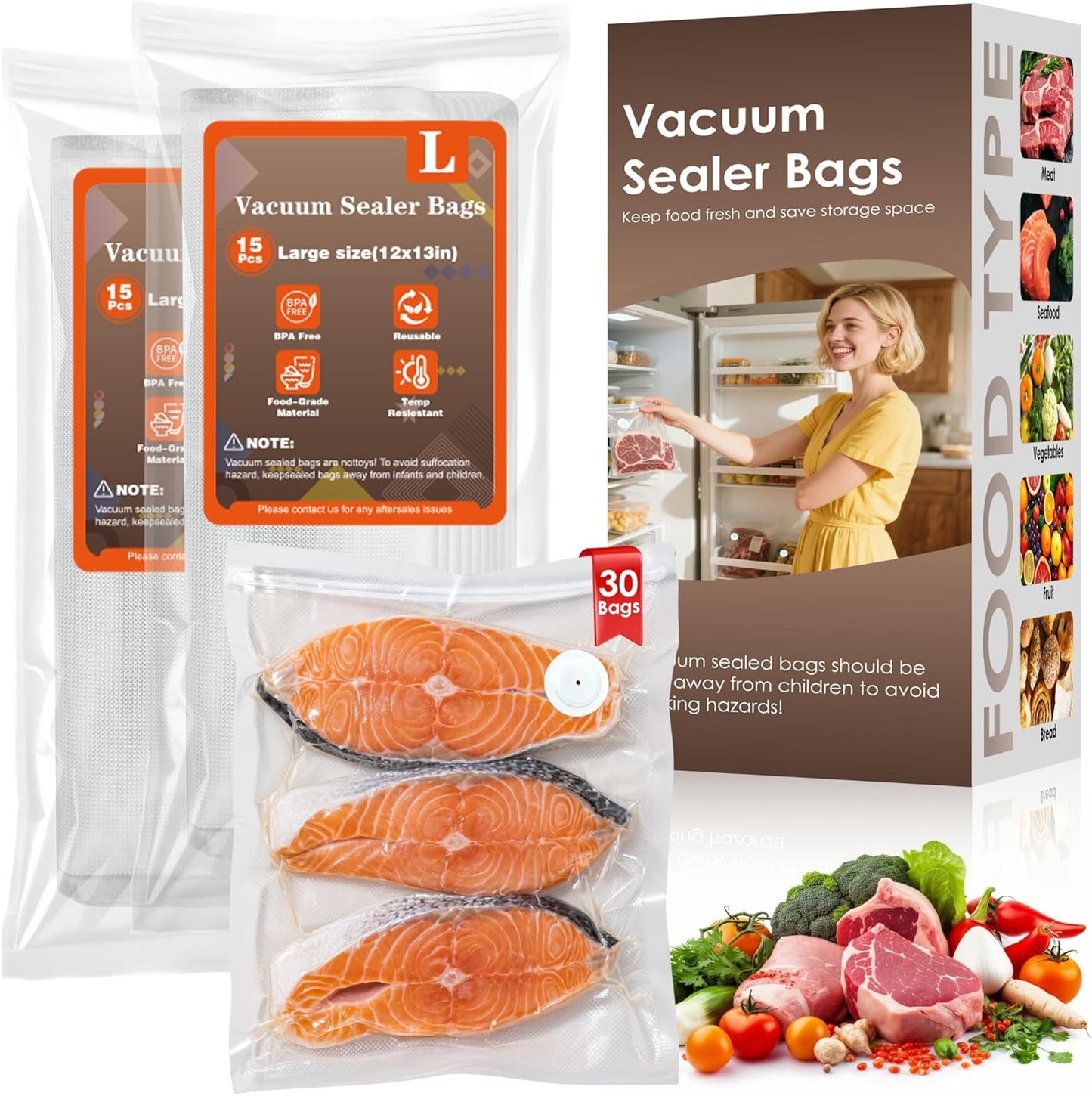 Reusable Vacuum Sealer Bags for Food Storage - 30 Large Bags