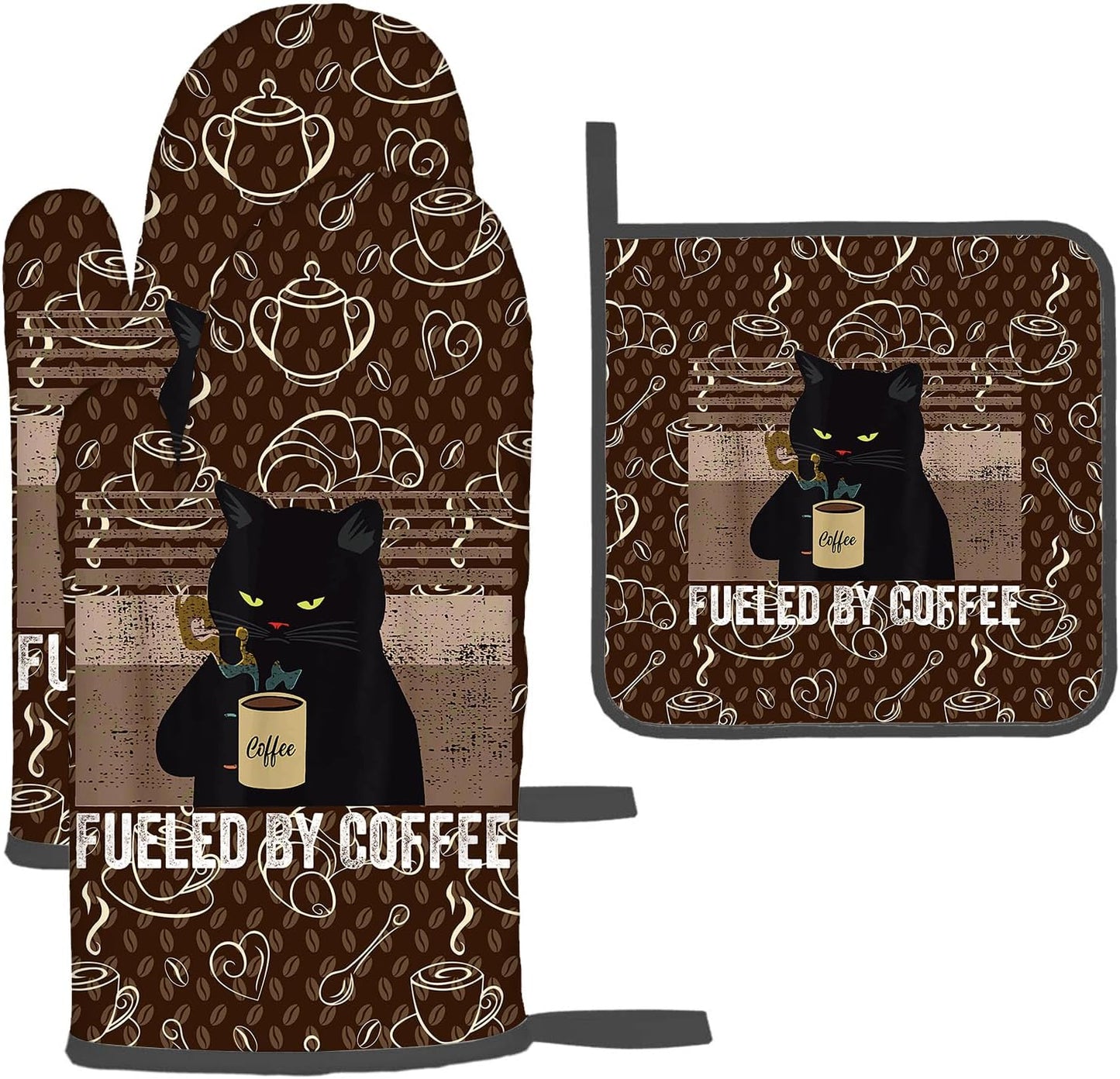 Retro Cat Oven Mitts Set - Heat Resistant & Non Slip