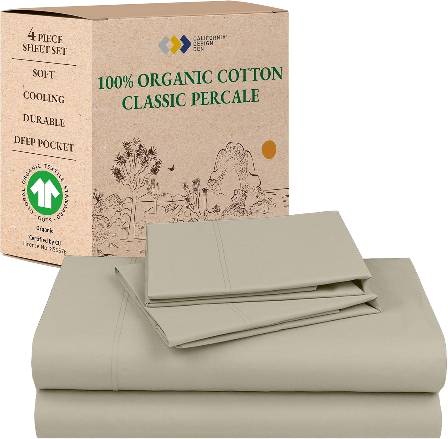 California King Sheets Set - Soft Organic Cotton Percale Bedding