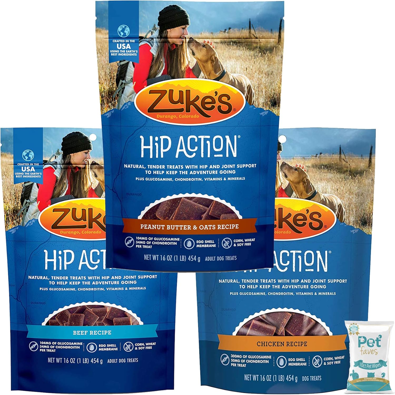 Zuke Hip Action Joint Support Treats for Dogs - 3 Flavor Pack