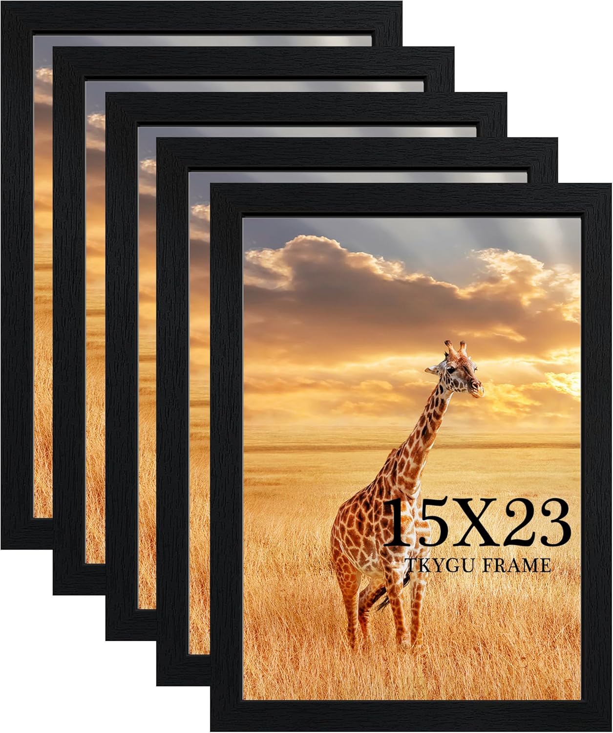 15x23 Picture Frame Set of 5, Wooden Black Frames for Photos