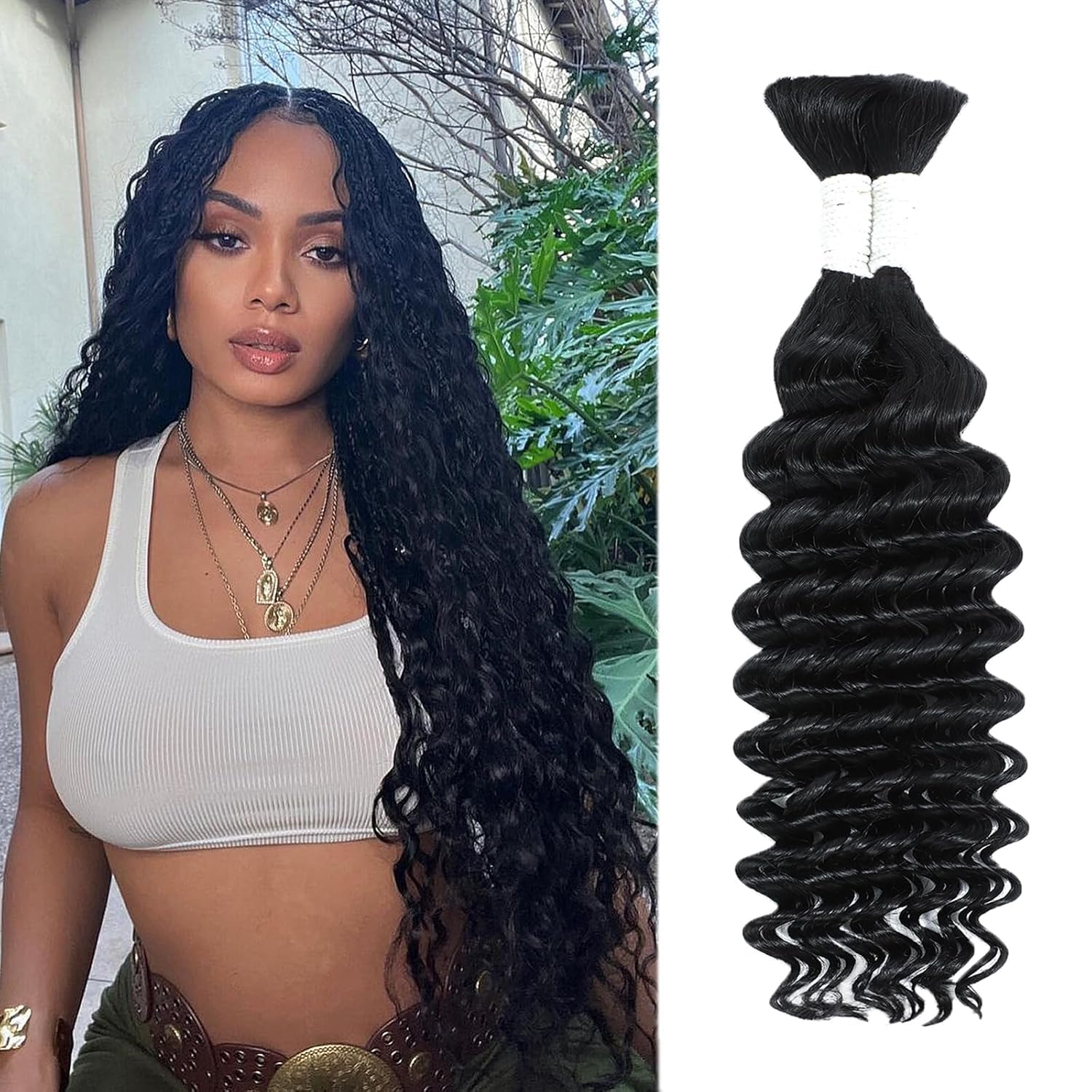 Deep Wave Bulk Human Hair for Braiding 24 Inch 12A Quality