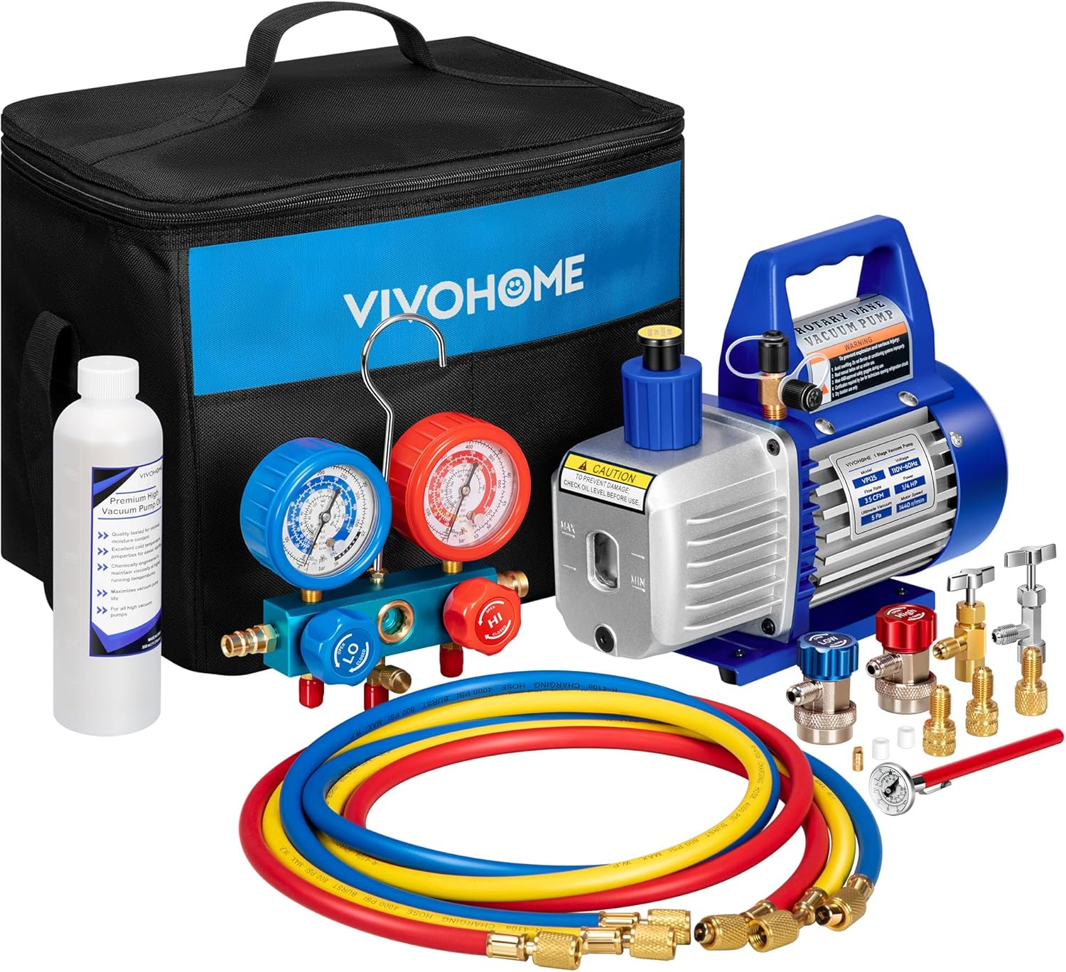 VIVOHOME 110V 1/4 HP Vacuum Pump and Manifold Gauge Set Kit