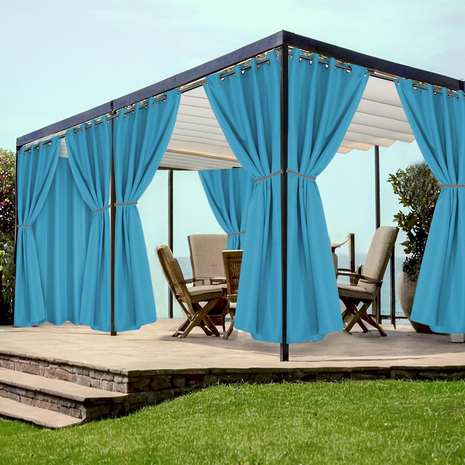 Grommet Outdoor Curtains for Patio Waterproof 8 Pcs Set