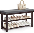Bamboo Shoe Bench 3-Tier Rustic Walnut with Padded Seat - 300 lb