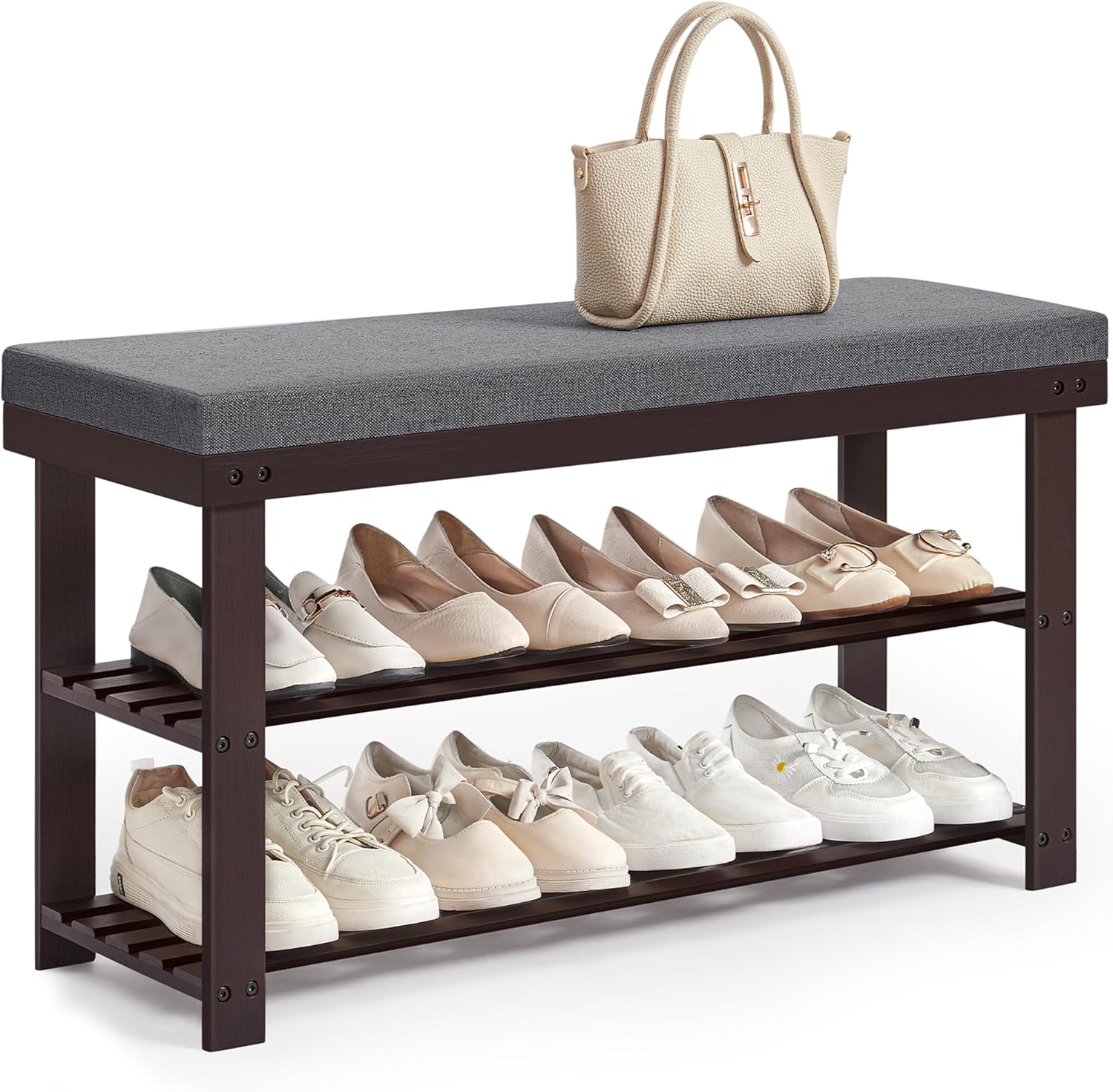 SONGMICS Bamboo Shoe Bench: Comfortable 3-Tier Shoe Rack Organizer