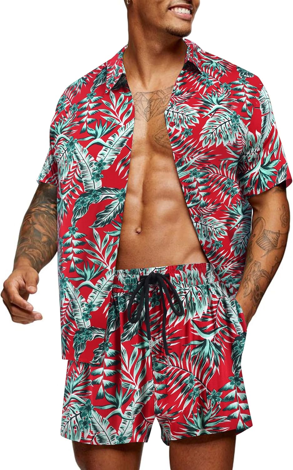 COOFANDY Men's Hawaiian Matching Set for Summer Beach Fun