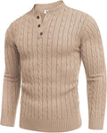 Men Casual Knit Henley Sweater Slim Fit Twisted Pullover - Warm Look
