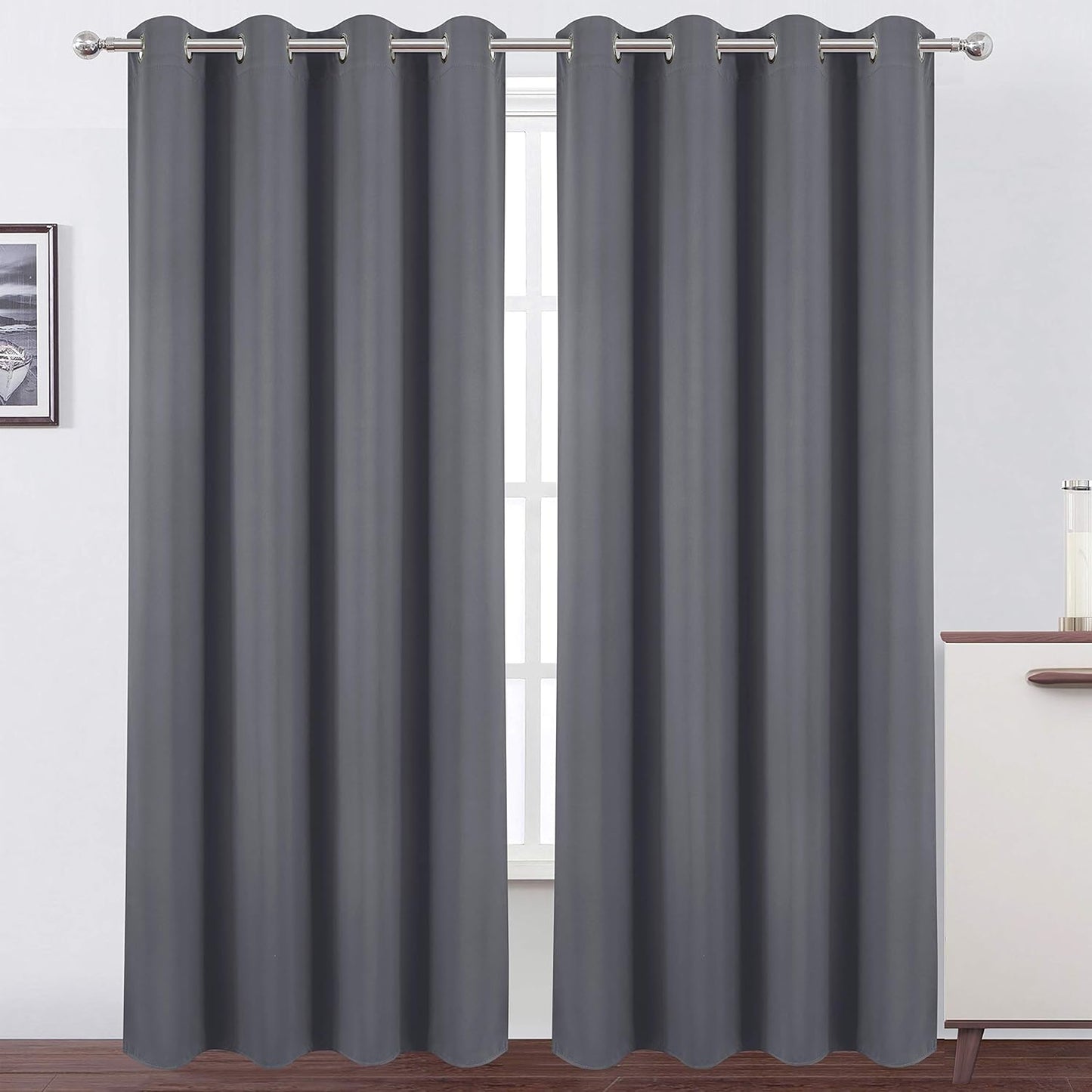 LEMOMO Grey Thermal Blackout Curtains for Bedroom - 52 x 108 in