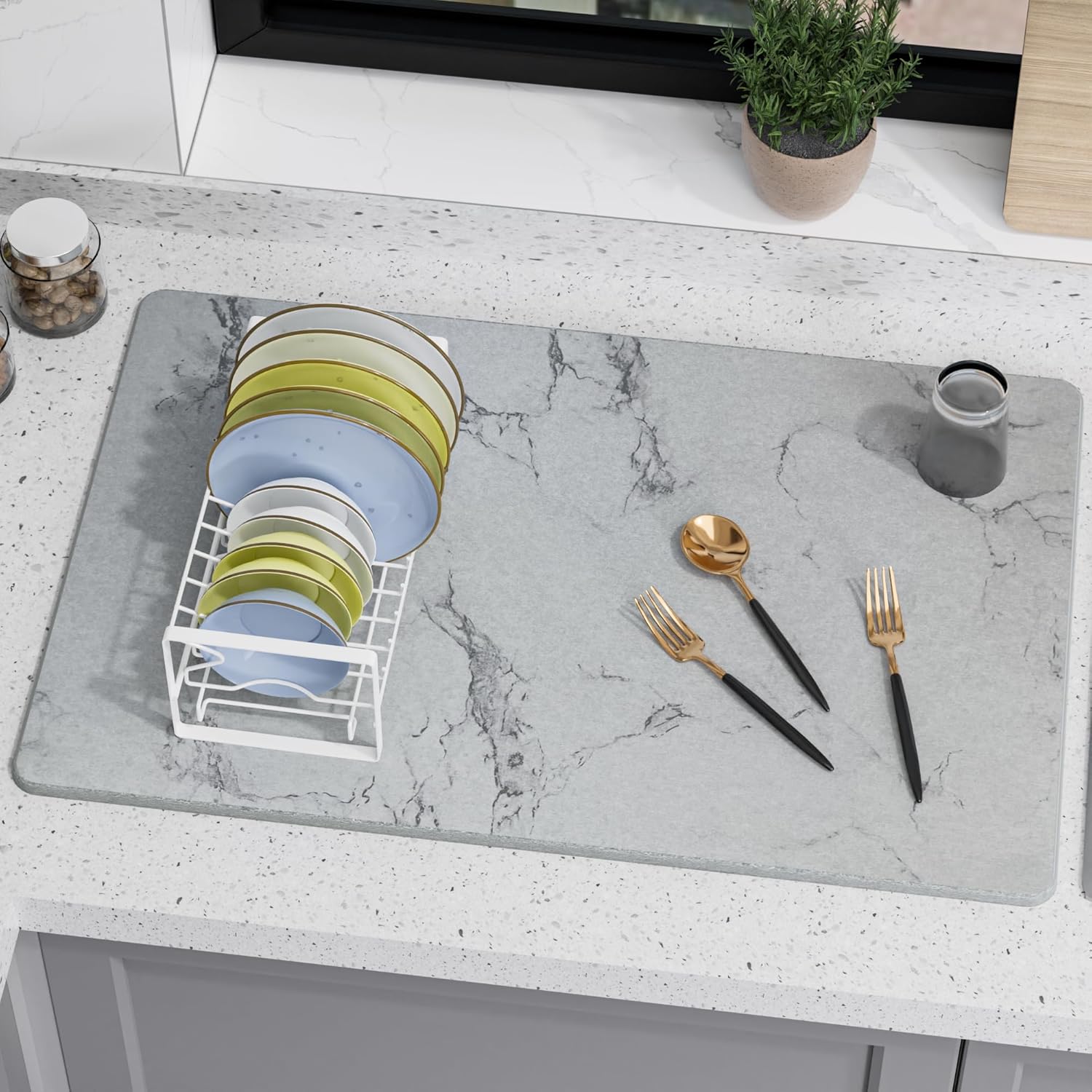 Large Stone Drying Mat for Kitchen Counter - Quick Drying Solution