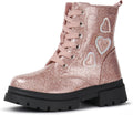 Tobfis Kids Girls Shiny Combat Ankle Boots - Waterproof, Easy On/Off