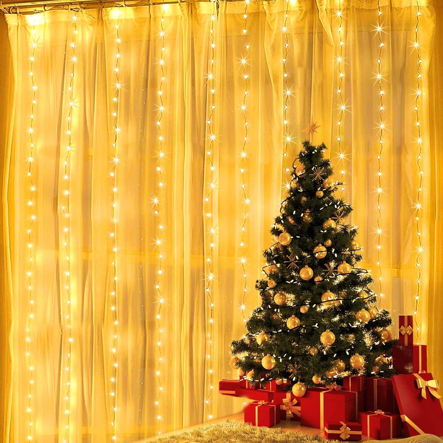 Fairy Curtain Lights 300 LED USB 8 Modes for Wedding Home Decor, Warm White