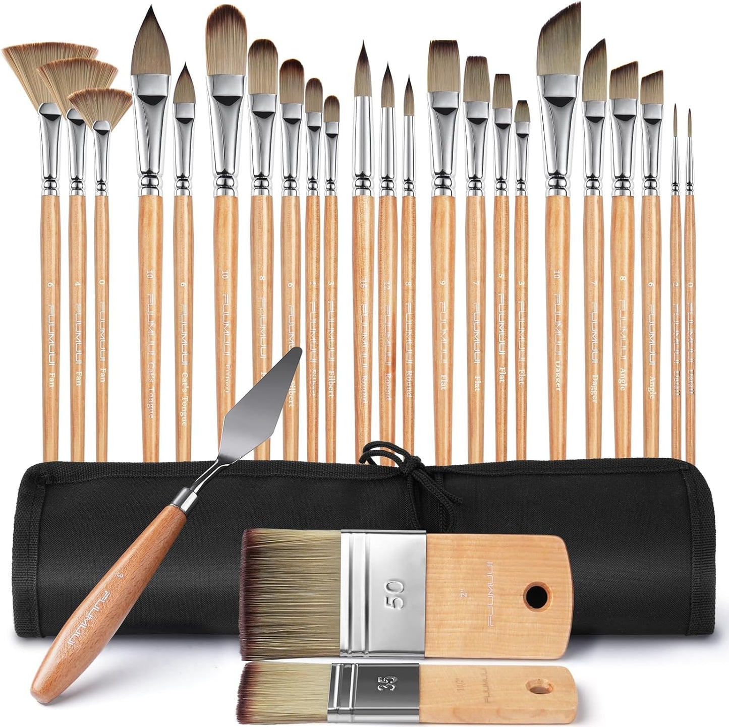 Fuumuui 26pcs Paint Brushes Set for Acrylic, Oil, Watercolor
