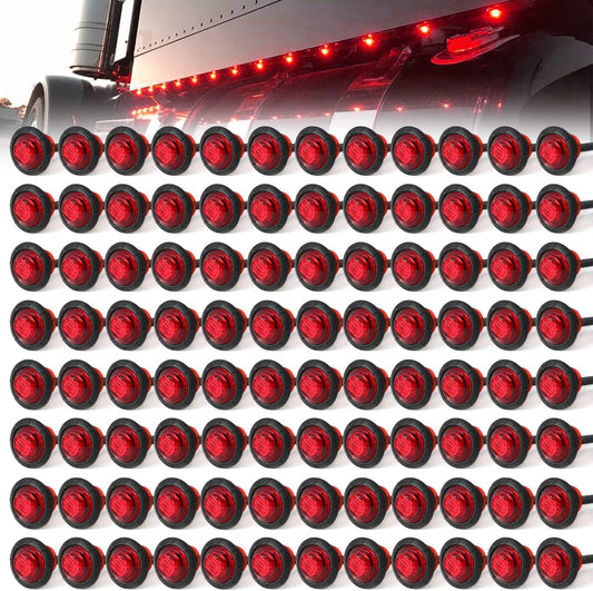 100Pcs 3/4 Inch Red LED Marker Lights for Trailers and Vehicles
