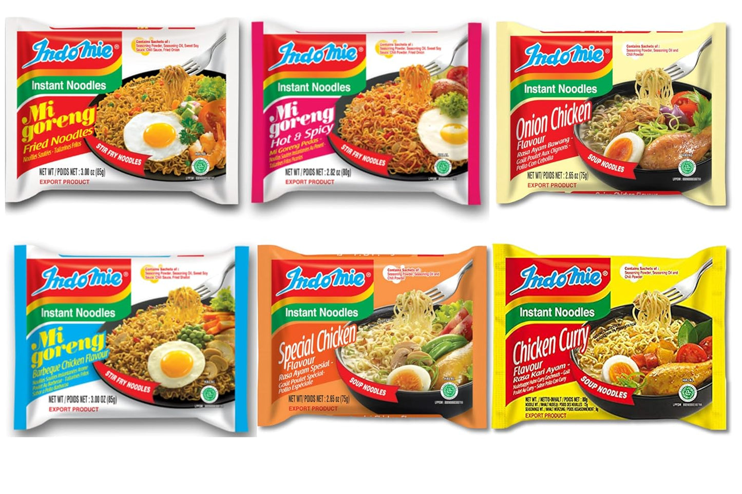 Indomie Variety Pack - 6 Flavors in 1 Case for Instant Noodles