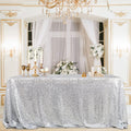 Silver Sequin Table Cloth 90x156 in Rectangle - Glitter Event Linen