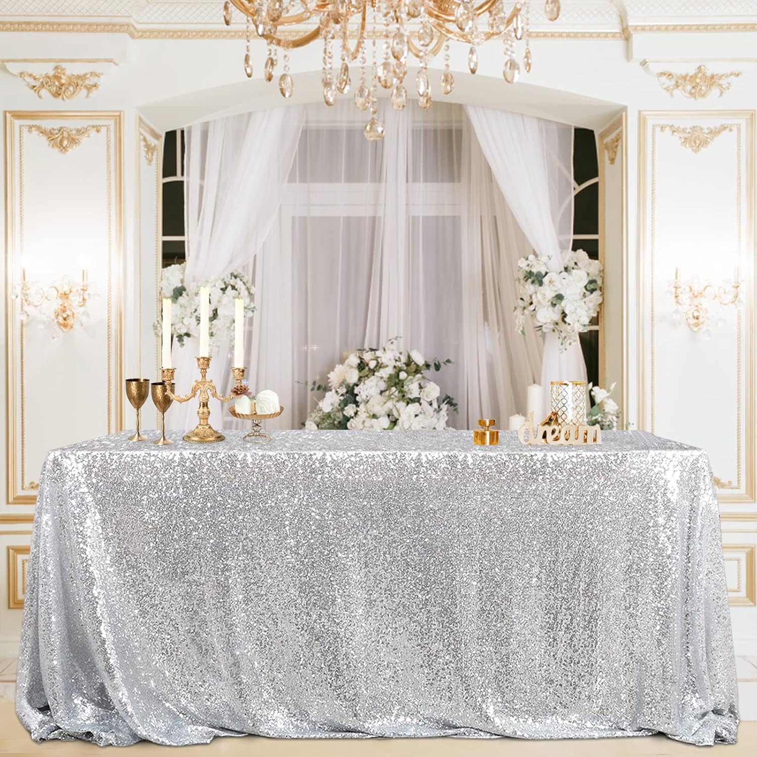 B-COOL Silver Sequin Table Cloth for Elegant Events and Parties