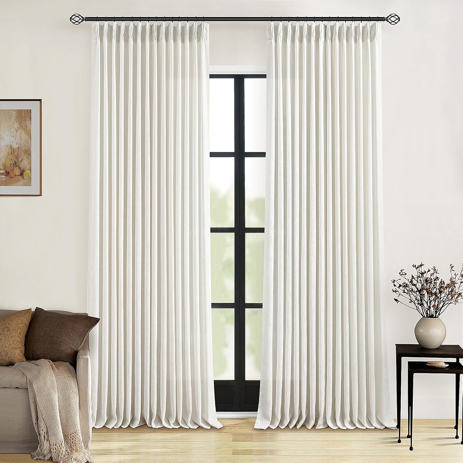 Natural Pinch Pleated Linen Curtains for Elegant Living Spaces