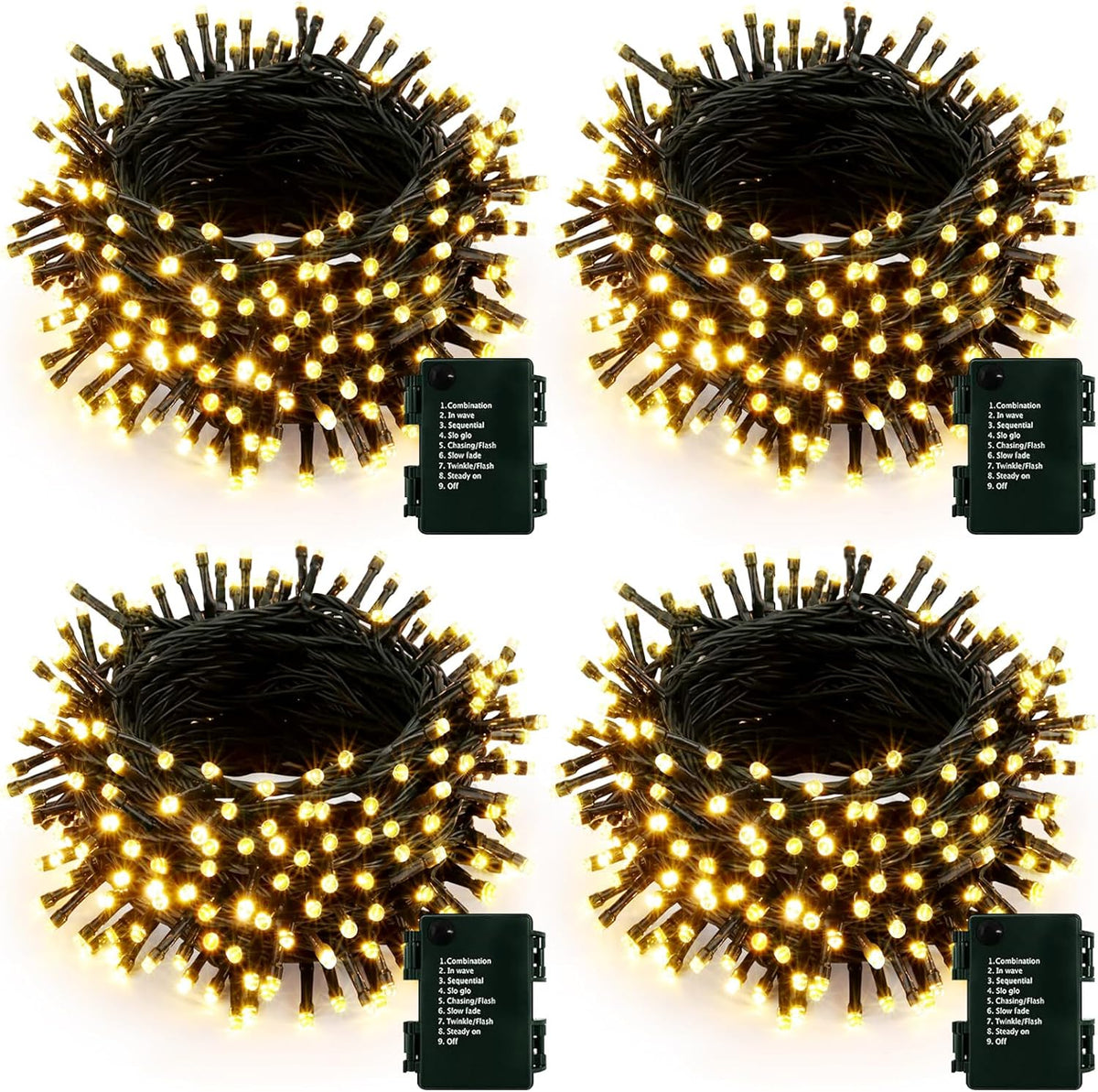 Upgraded 4Pack 160FT 400 LED Battery Operated Christmas Lights