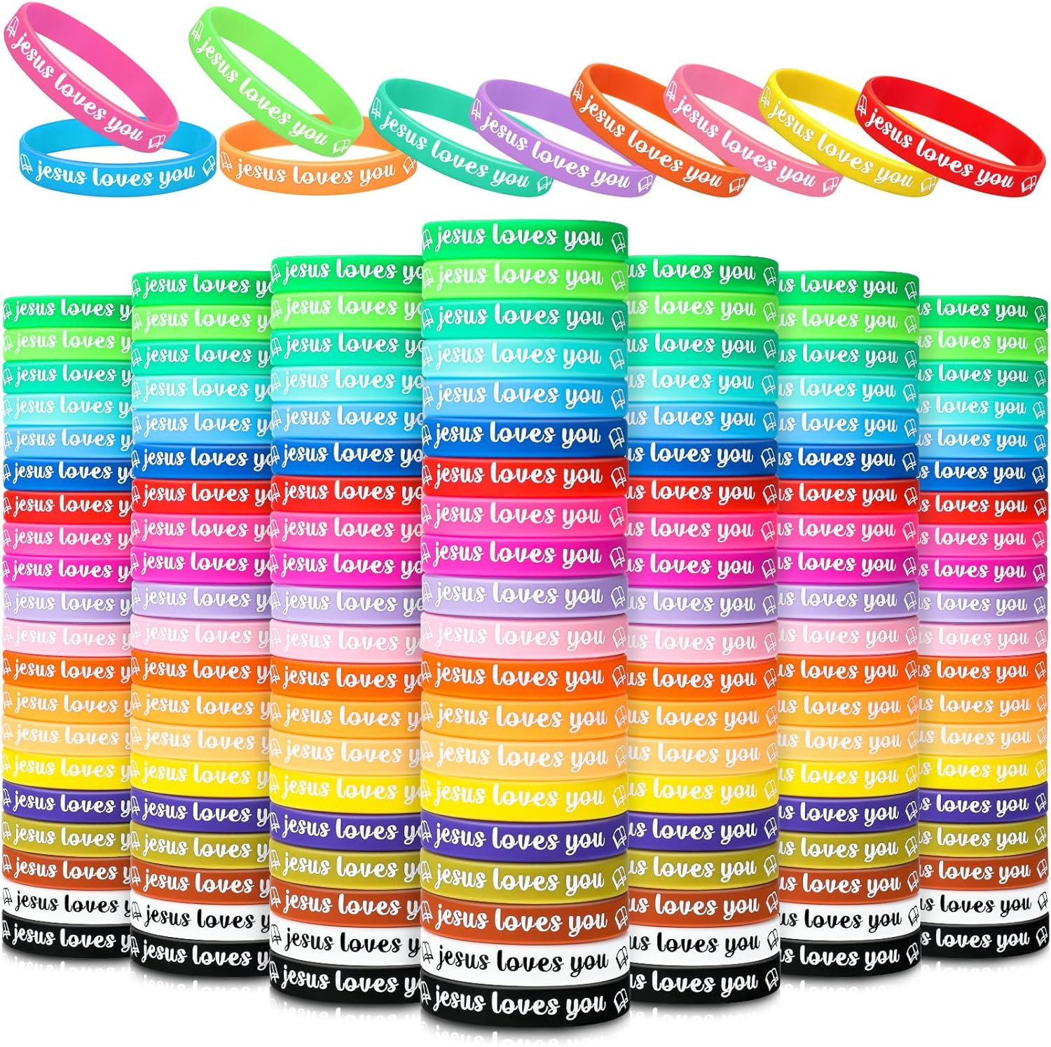Jesus Loves You Silicone Bracelet Bulk 200 Pcs for Events
