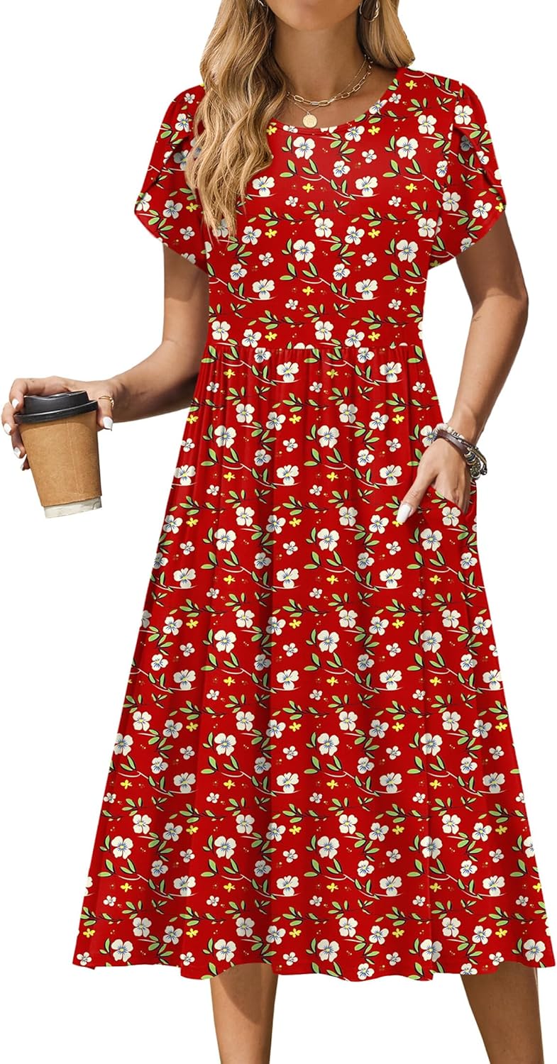 Zeagoo Women Summer Short Sleeve Midi Dress with Pockets