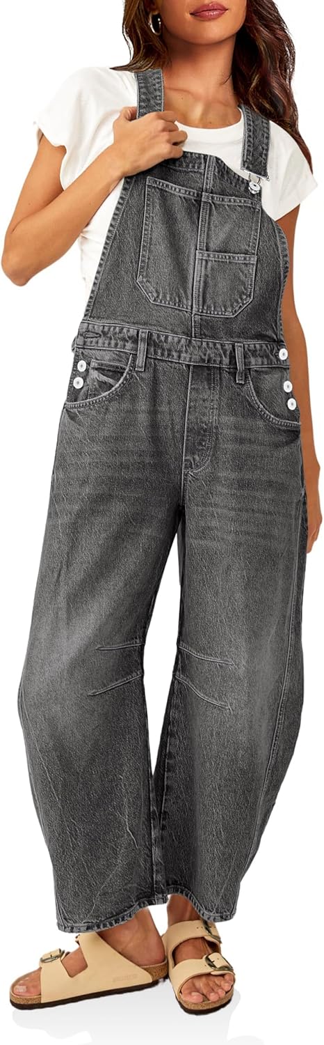Womens Denim Bib Overalls with Adjustable Straps and Pockets