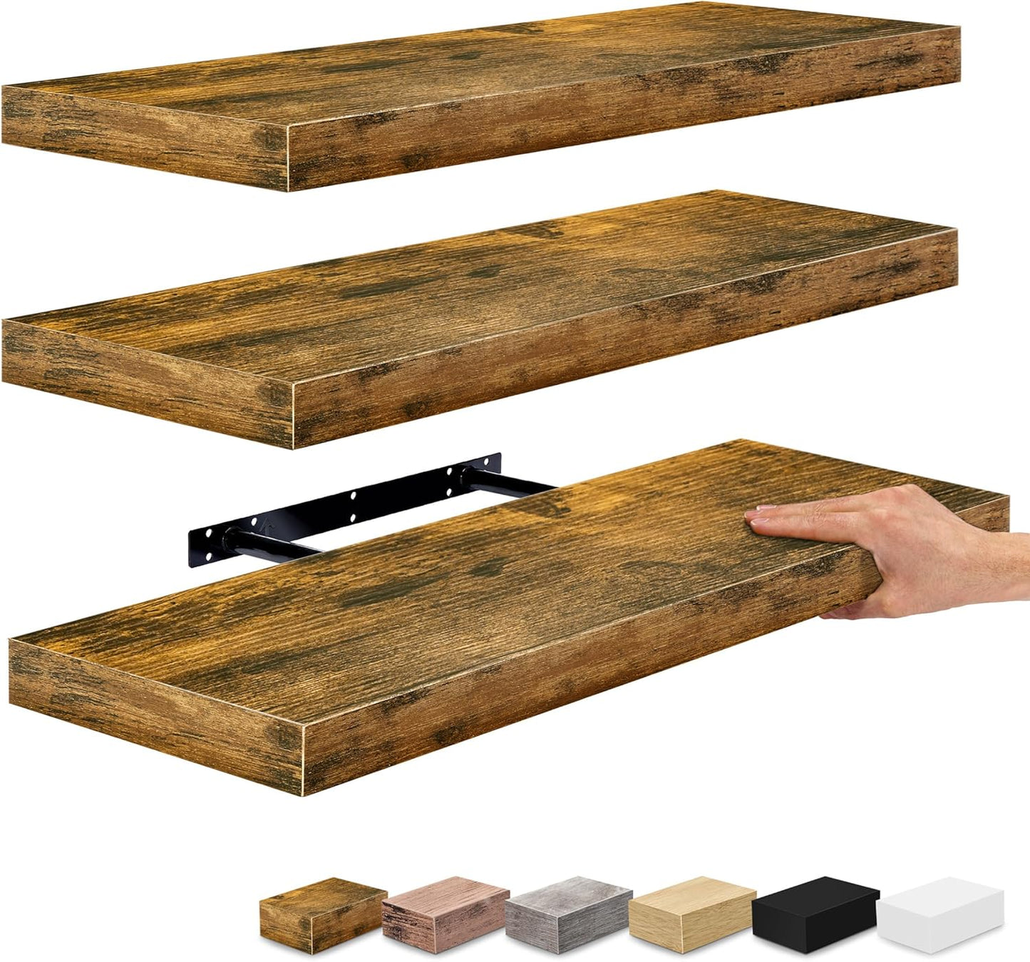 Stylish 24 Inch Floating Shelves for Wall by Sorbus - Rustic Brown
