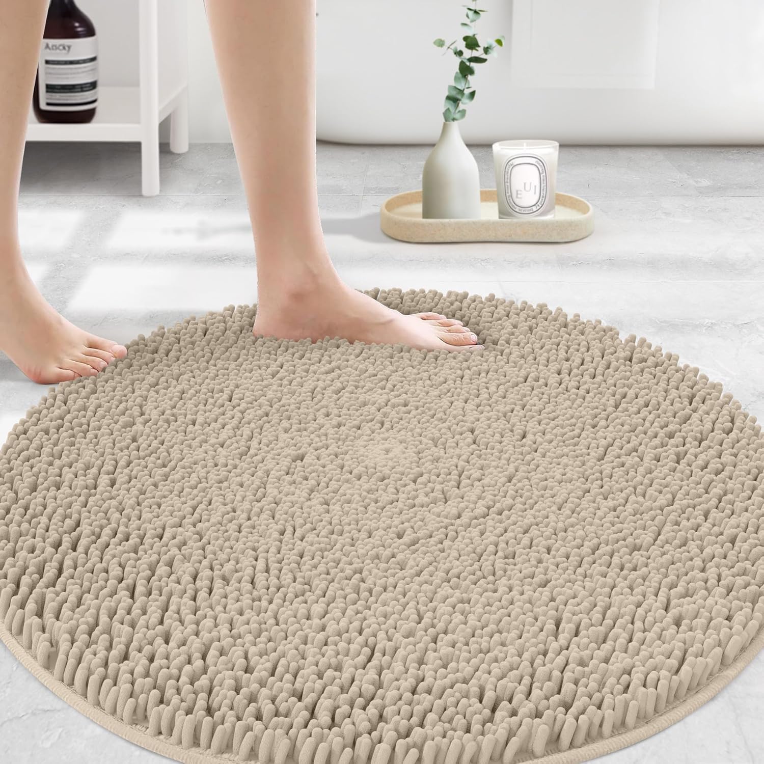 MAYSHINE Round Area Rug Set for Bathroom - Soft Plush Chenille