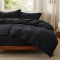 King Size Black Duvet Cover Set with Fitted Sheet - 4 Piece