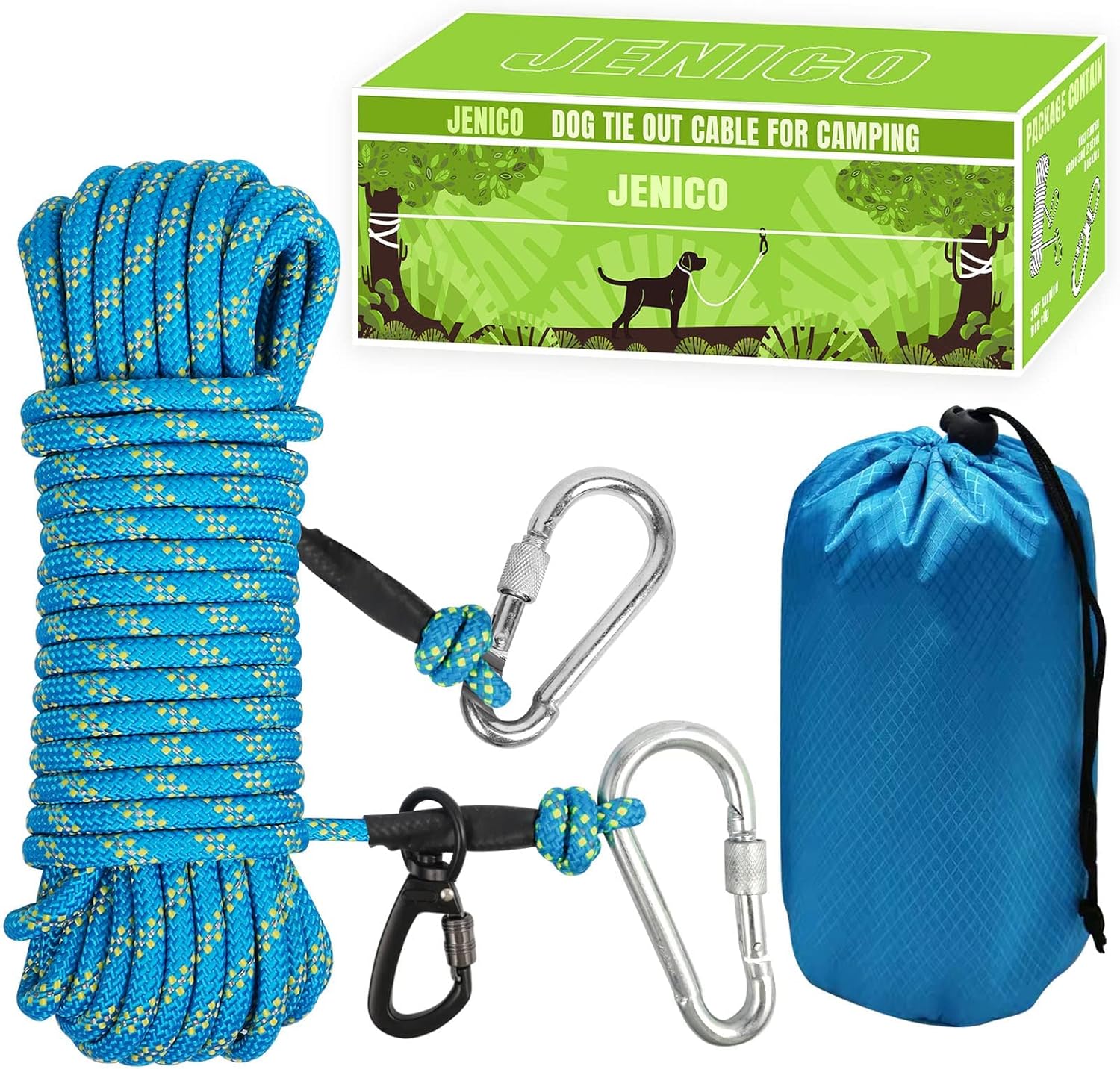 Dog Tie Out Cable for Camping - Portable Reflective System