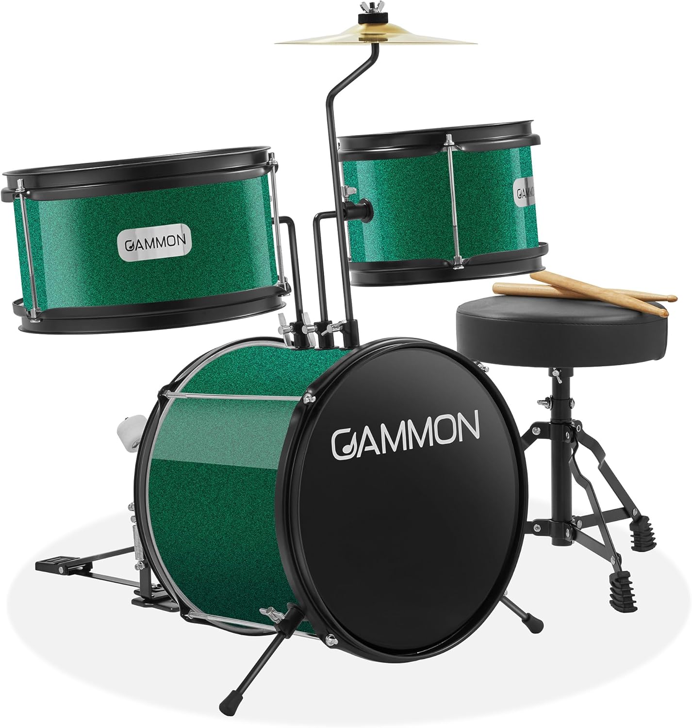 Gammon 3-Piece Junior Drum Set for Beginners - Green Kit