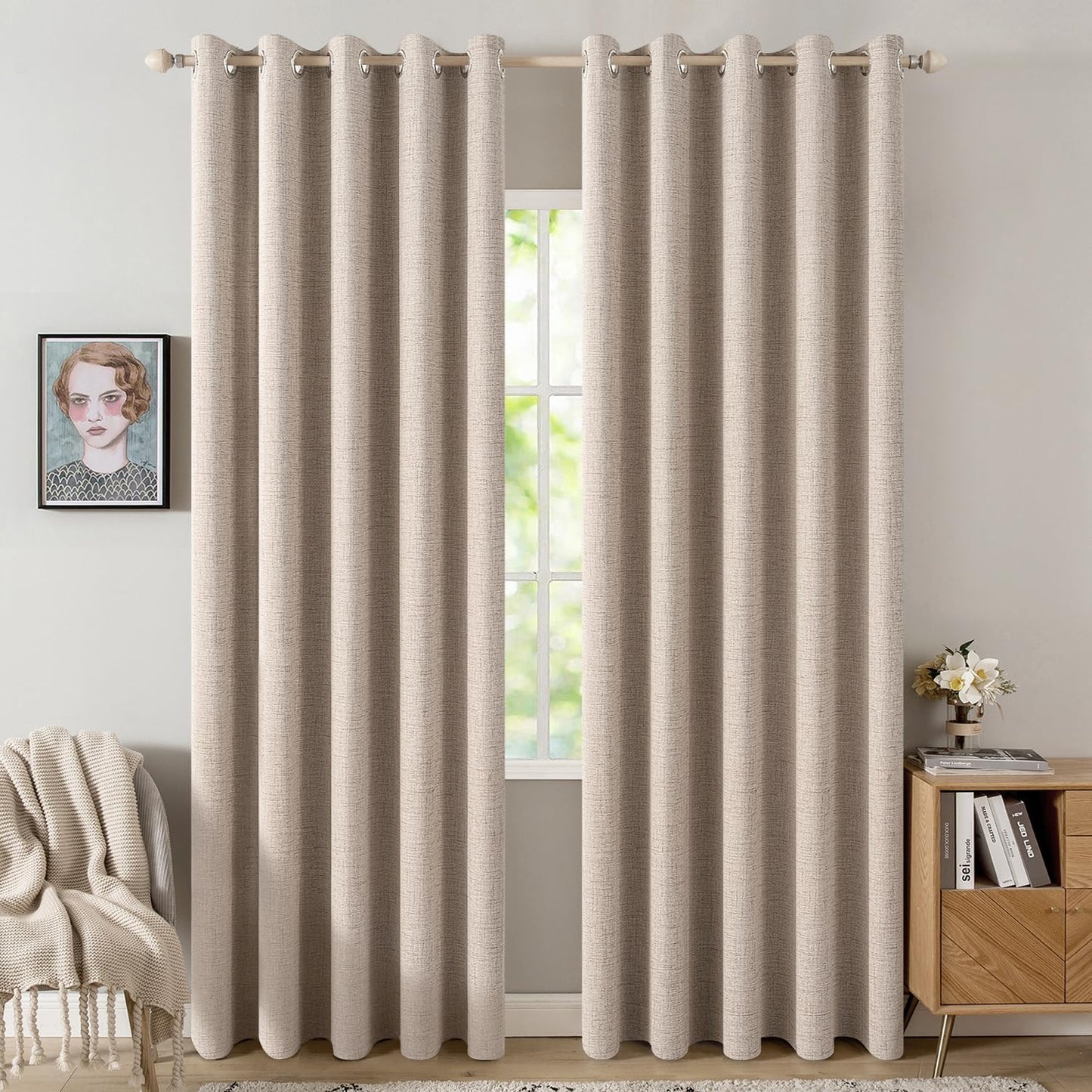MIULEE Blackout Linen Textured Curtains for Bedroom & Living Room